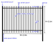 Galvanized &amp; Powder Coating Tube Steel Fencing , Metal Picket Fence With Spear Top